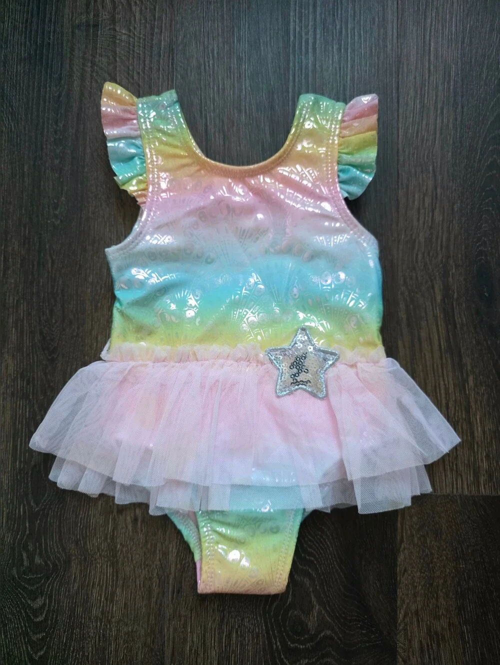 Penelope Mack pastel rainbow ruffle tutu one-piece swimsuit